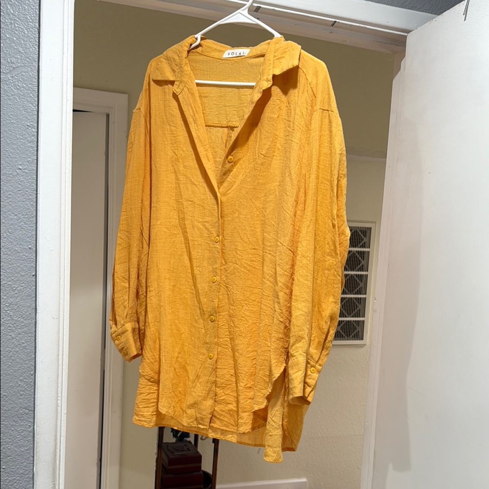 Sunny Yellow Casual Button Down Shirt Relaxed Fit
